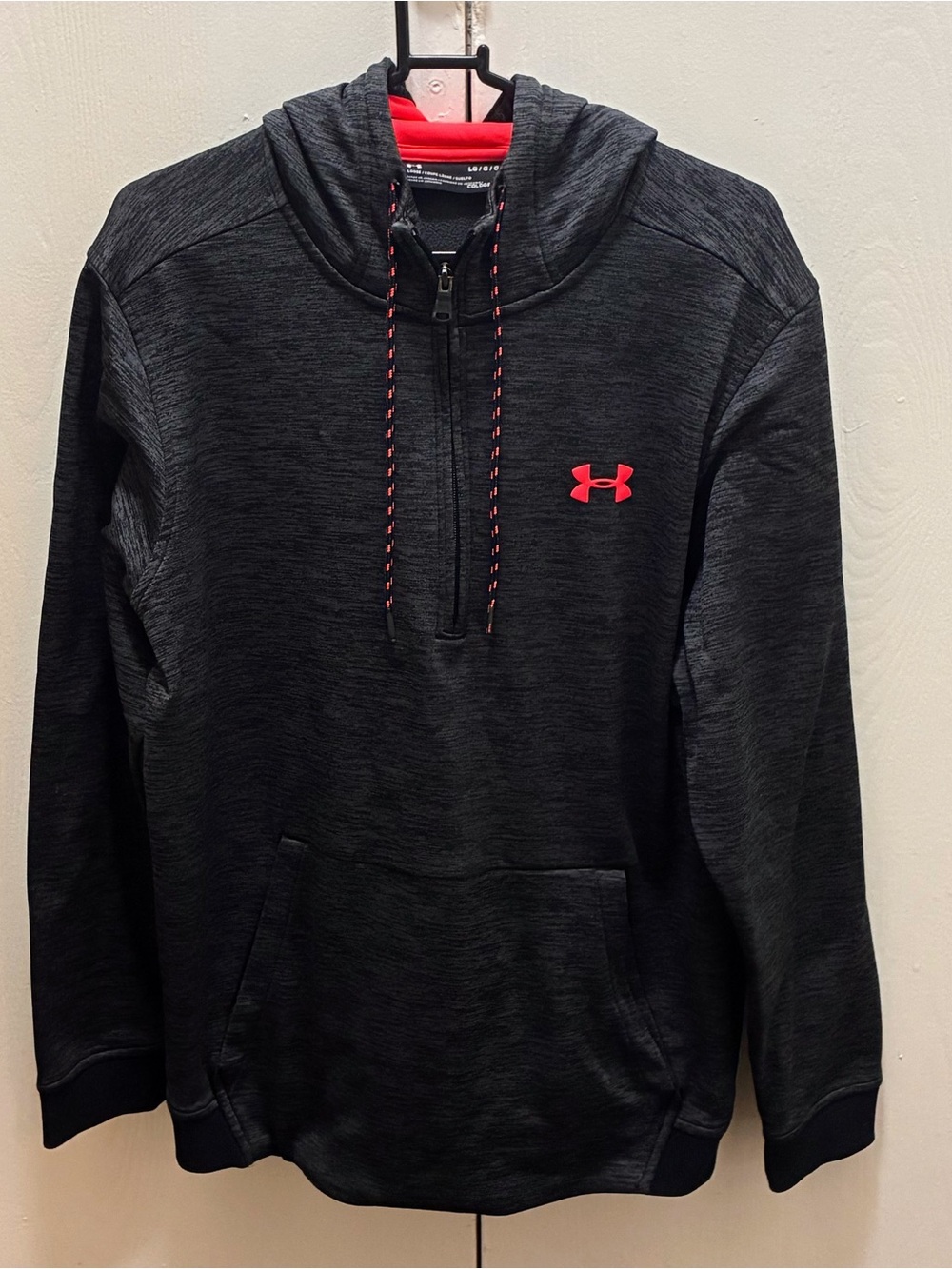 Under Armor ColdGear Women’s Charcoal Heather & Neon Red 1/4 Zip Hoodie - Large